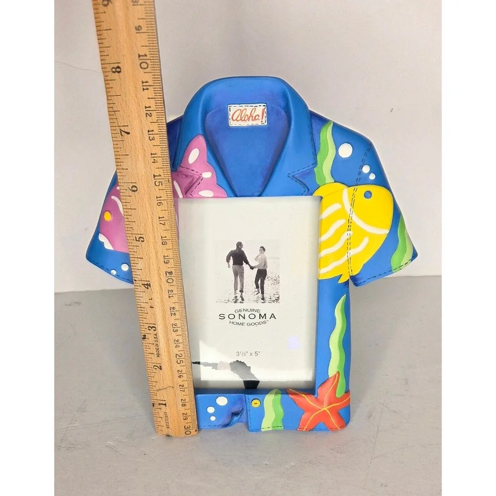 Sonoma Aloha Blue Hawaiian Shirt Picture Photo Frame Tropical Fish Design Beach‎